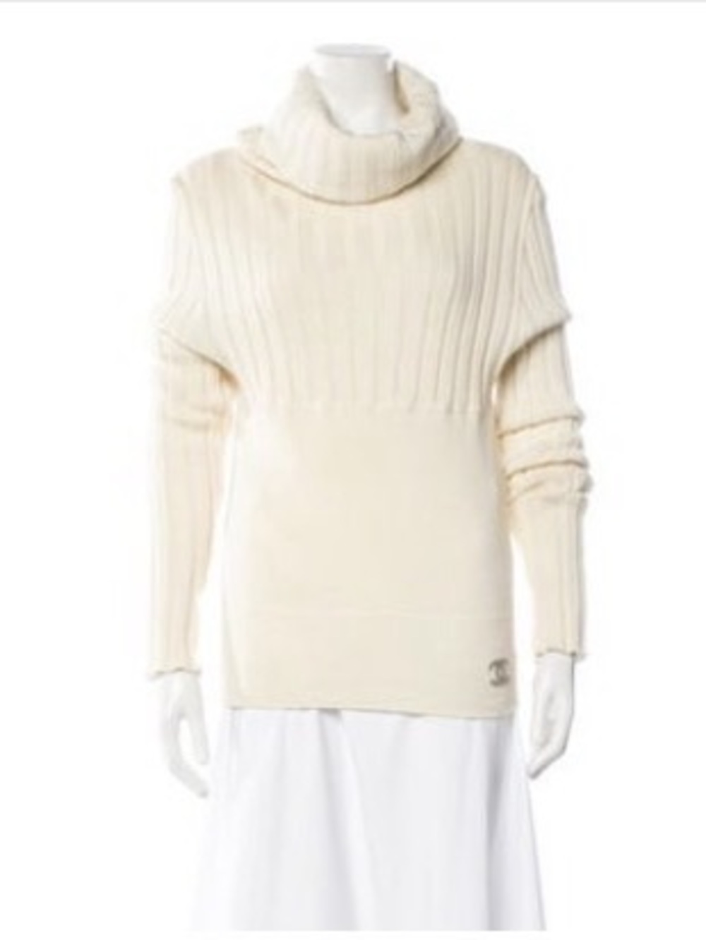 Chanel Wool Cowl Neck Sweater in Cream